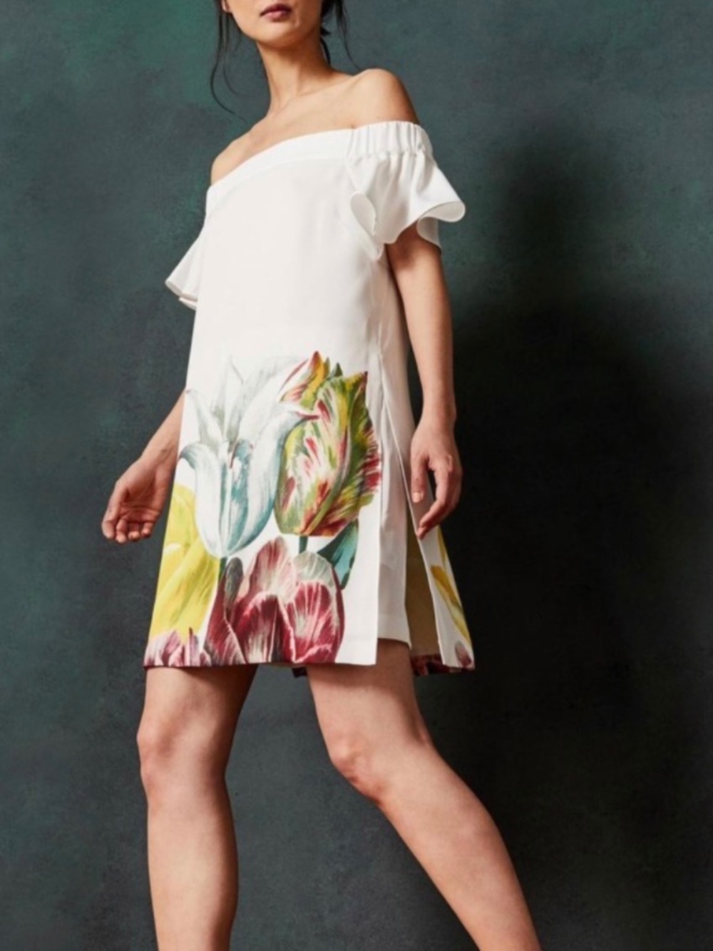 Ted Baker Nayylee Tranquility Floral Off-Shoulder Tunic Romper White Sz 0